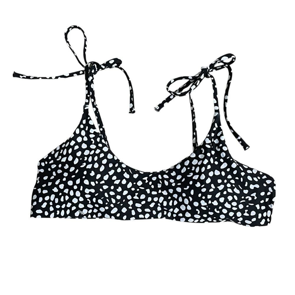 Zaful Dalmatian Print Polka Dot Bikini Top Size L Black White Tie Shoulders NWOT